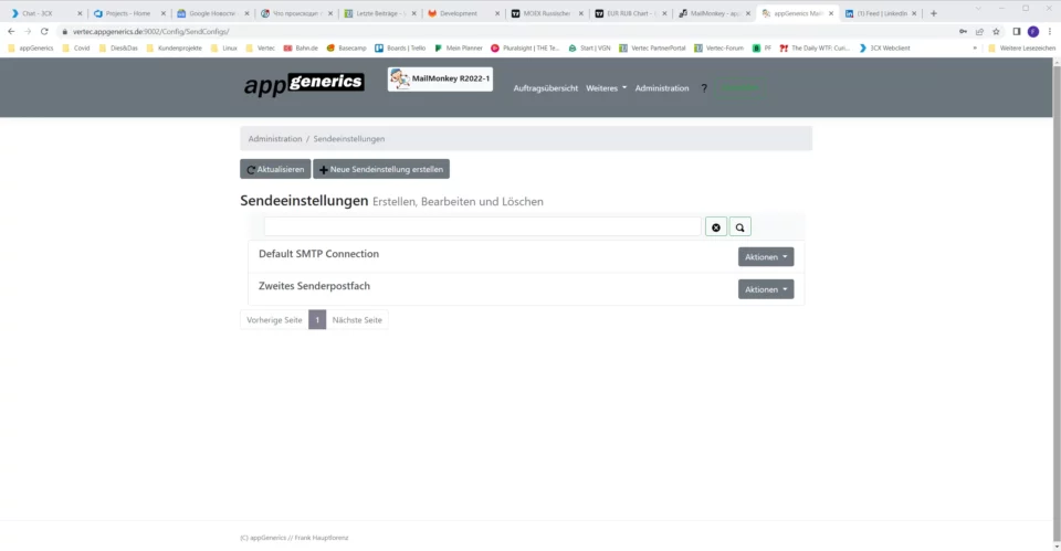 appGenerics MailMonkey Sendeeinstellungen